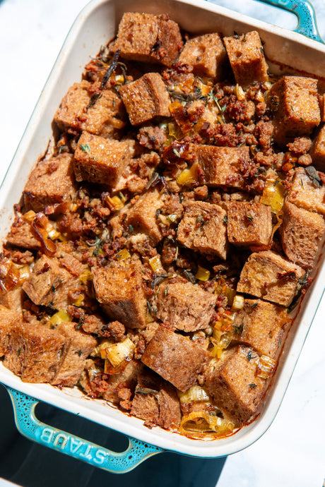 Sourdough Stuffing with Pork and Leeks