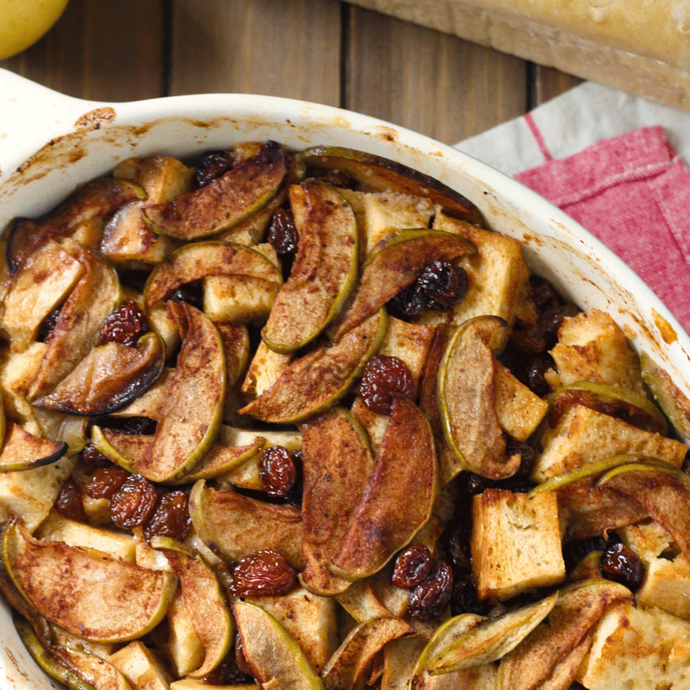 Apple Raisin Bread Pudding (Gluten-Free, Eggless)