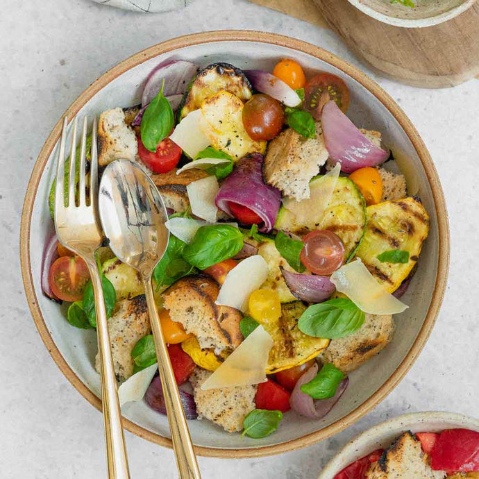 Grilled Zucchini Panzanella Salad (Gluten-Free)