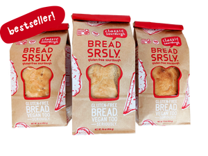 A 3 pack of Bread SRSLY Classic gluten-free sourdough with "bestseller" sticker